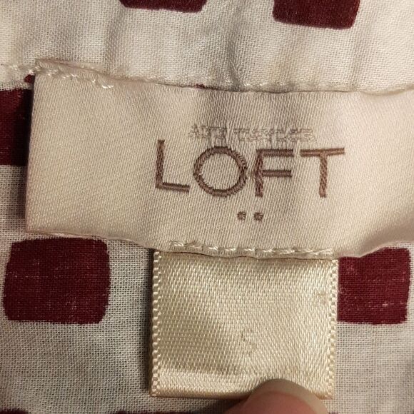 LOFT sz S 100% Cotton White and Brown Button Down Shirt - Picture 5 of 8